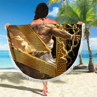 Zeus Greek Mythology King Of Gods Beach Blanket Gold Meander Pattern Lightning Bolt Mythological
