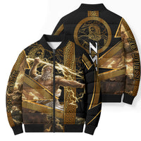 Zeus Greek Mythology King Of Gods Bomber Puffer Jacket Gold Meander Pattern Lightning Bolt Mythological