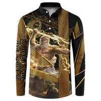 Zeus Greek Mythology King Of Gods Button Sweatshirt Gold Meander Pattern Lightning Bolt Mythological