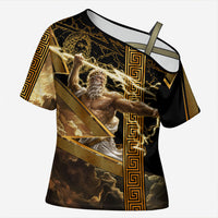 Zeus Greek Mythology King Of Gods Cross Shoulder Shirt Gold Meander Pattern Lightning Bolt Mythological