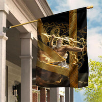 Zeus Greek Mythology King Of Gods Garden Flag Gold Meander Pattern Lightning Bolt Mythological