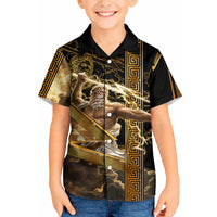 Zeus Greek Mythology King Of Gods Kid Hawaiian Shirt Gold Meander Pattern Lightning Bolt Mythological