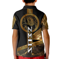 Zeus Greek Mythology King Of Gods Kid Polo Shirt Gold Meander Pattern Lightning Bolt Mythological