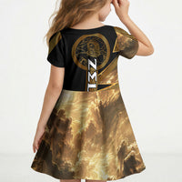 Zeus Greek Mythology King Of Gods Kid Short Sleeve Dress Gold Meander Pattern Lightning Bolt Mythological