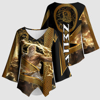 Zeus Greek Mythology King Of Gods Kimono Sleeve Blouse Gold Meander Pattern Lightning Bolt Mythological