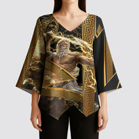Zeus Greek Mythology King Of Gods Kimono Sleeve Blouse Gold Meander Pattern Lightning Bolt Mythological