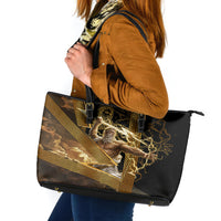 Zeus Greek Mythology King Of Gods Leather Tote Bag Gold Meander Pattern Lightning Bolt Mythological
