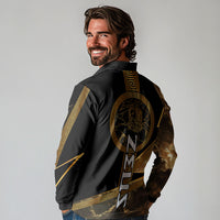 Zeus Greek Mythology King Of Gods Long Sleeve Polo Shirt Gold Meander Pattern Lightning Bolt Mythological