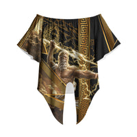 Zeus Greek Mythology King Of Gods Off Shoulder Wrap Waist Top Gold Meander Pattern Lightning Bolt Mythological