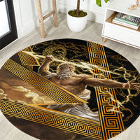 Zeus Greek Mythology King Of Gods Round Carpet Gold Meander Pattern Lightning Bolt Mythological