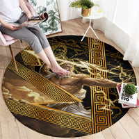 Zeus Greek Mythology King Of Gods Round Carpet Gold Meander Pattern Lightning Bolt Mythological
