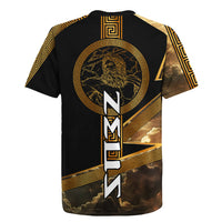 Zeus Greek Mythology King Of Gods Rugby Jersey Gold Meander Pattern Lightning Bolt Mythological