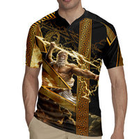 Zeus Greek Mythology King Of Gods Rugby Jersey Gold Meander Pattern Lightning Bolt Mythological