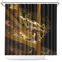 Zeus Greek Mythology King Of Gods Shower Curtain Gold Meander Pattern Lightning Bolt Mythological