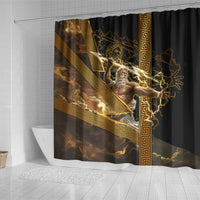 Zeus Greek Mythology King Of Gods Shower Curtain Gold Meander Pattern Lightning Bolt Mythological