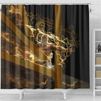 Zeus Greek Mythology King Of Gods Shower Curtain Gold Meander Pattern Lightning Bolt Mythological