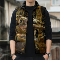 Zeus Greek Mythology King Of Gods Sleeveless Puffer Jacket Gold Meander Pattern Lightning Bolt Mythological