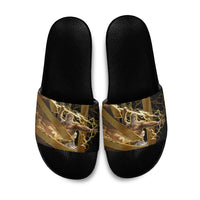 Zeus Greek Mythology King Of Gods Slide Sandals Gold Meander Pattern Lightning Bolt Mythological