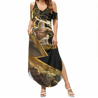 Zeus Greek Mythology King Of Gods Summer Maxi Dress Gold Meander Pattern Lightning Bolt Mythological