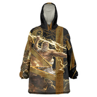 Zeus Greek Mythology King Of Gods Wearable Blanket Hoodie Gold Meander Pattern Lightning Bolt Mythological