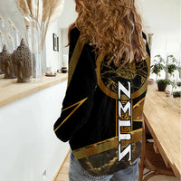 Zeus Greek Mythology King Of Gods Women Casual Shirt Gold Meander Pattern Lightning Bolt Mythological