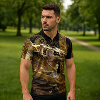Zeus Greek Mythology King Of Gods Zipper Polo Shirt Gold Meander Pattern Lightning Bolt Mythological