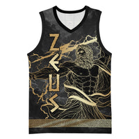 Zeus Greek Mythology King Of Gods Basketball Jersey Golden Meander Key Pattern Lightning Bolt