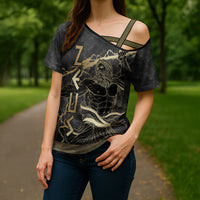 Zeus Greek Mythology King Of Gods Cross Shoulder Shirt Golden Meander Key Pattern Lightning Bolt
