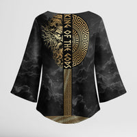 Zeus Greek Mythology King Of Gods Kimono Sleeve Blouse Golden Meander Key Pattern Lightning Bolt