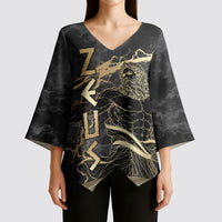 Zeus Greek Mythology King Of Gods Kimono Sleeve Blouse Golden Meander Key Pattern Lightning Bolt