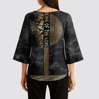 Zeus Greek Mythology King Of Gods Kimono Sleeve Blouse Golden Meander Key Pattern Lightning Bolt