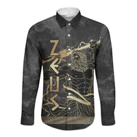 Zeus Greek Mythology King Of Gods Long Sleeve Button Shirt Golden Meander Key Pattern Lightning Bolt