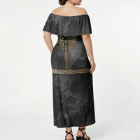 Zeus Greek Mythology King Of Gods Off Shoulder Maxi Dress Golden Meander Key Pattern Lightning Bolt