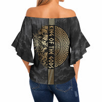 Zeus Greek Mythology King Of Gods Off Shoulder Wrap Waist Top Golden Meander Key Pattern Lightning Bolt