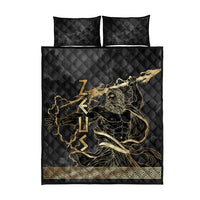 Zeus Greek Mythology King Of Gods Quilt Bed Set Golden Meander Key Pattern Lightning Bolt