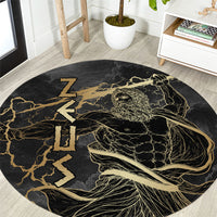 Zeus Greek Mythology King Of Gods Round Carpet Golden Meander Key Pattern Lightning Bolt