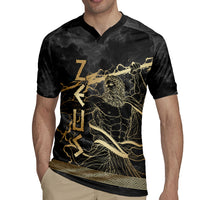Zeus Greek Mythology King Of Gods Rugby Jersey Golden Meander Key Pattern Lightning Bolt