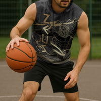 Zeus Greek Mythology King Of Gods Sleeveless Hoodie Golden Meander Key Pattern Lightning Bolt
