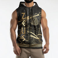 Zeus Greek Mythology King Of Gods Sleeveless Zip Hoodie Golden Meander Key Pattern Lightning Bolt