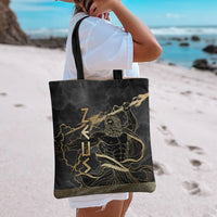Zeus Greek Mythology King Of Gods Tote Bag Golden Meander Key Pattern Lightning Bolt