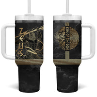 Zeus Greek Mythology King Of Gods Tumbler With Handle Golden Meander Key Pattern Lightning Bolt