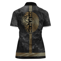 Zeus Greek Mythology King Of Gods Women Polo Shirt Golden Meander Key Pattern Lightning Bolt