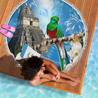 Guatemala Quetzal And Mayan Ruins Beach Blanket Patriotic National Symbols White Orchid Flag