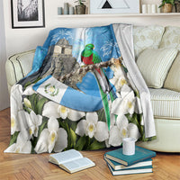 Guatemala Quetzal And Mayan Ruins Blanket Patriotic National Symbols White Orchid Flag