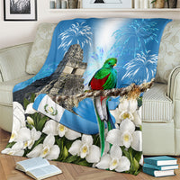 Guatemala Quetzal And Mayan Ruins Blanket Patriotic National Symbols White Orchid Flag