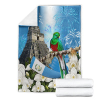 Guatemala Quetzal And Mayan Ruins Blanket Patriotic National Symbols White Orchid Flag