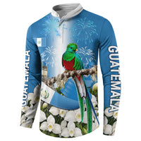 Guatemala Quetzal And Mayan Ruins Button Sweatshirt Patriotic National Symbols White Orchid Flag