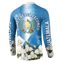 Guatemala Quetzal And Mayan Ruins Button Sweatshirt Patriotic National Symbols White Orchid Flag