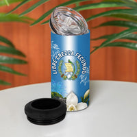 Guatemala Quetzal And Mayan Ruins 4 in 1 Can Cooler Tumbler Patriotic National Symbols White Orchid Flag