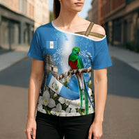 Guatemala Quetzal And Mayan Ruins Cross Shoulder Shirt Patriotic National Symbols White Orchid Flag